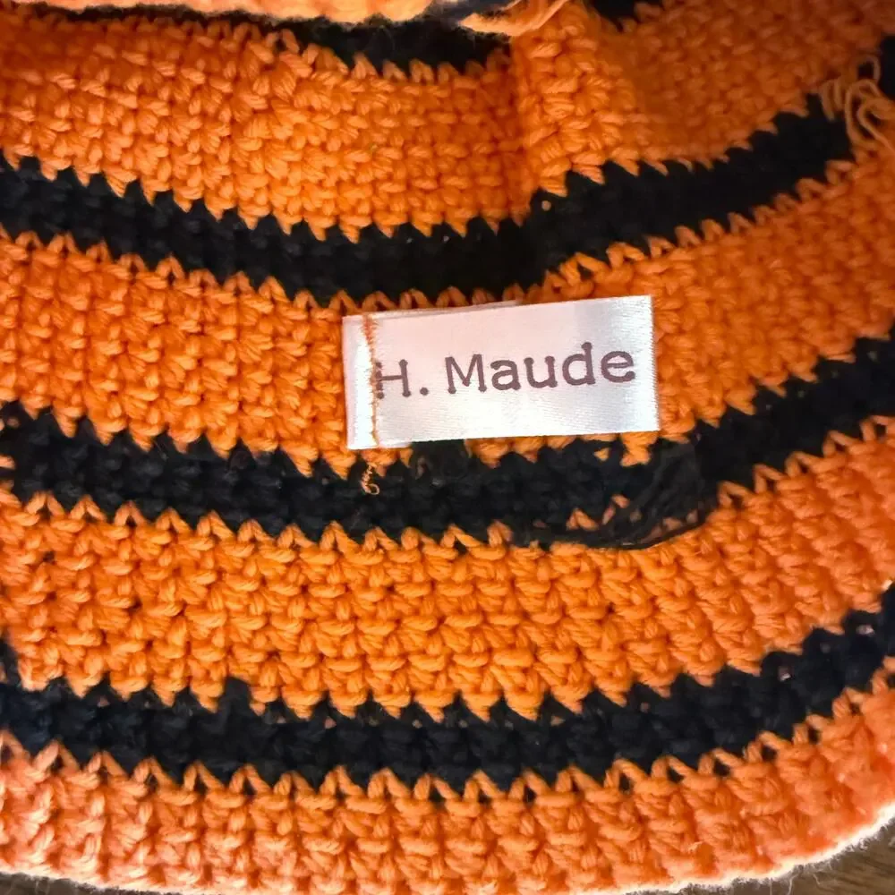 CUTE Orange Crochet Tiger‎ Face Infant Hat Ties